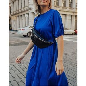 NEW THE DROP Preston’s Women’s Black faux Croc Embossed Belt zipper pockets